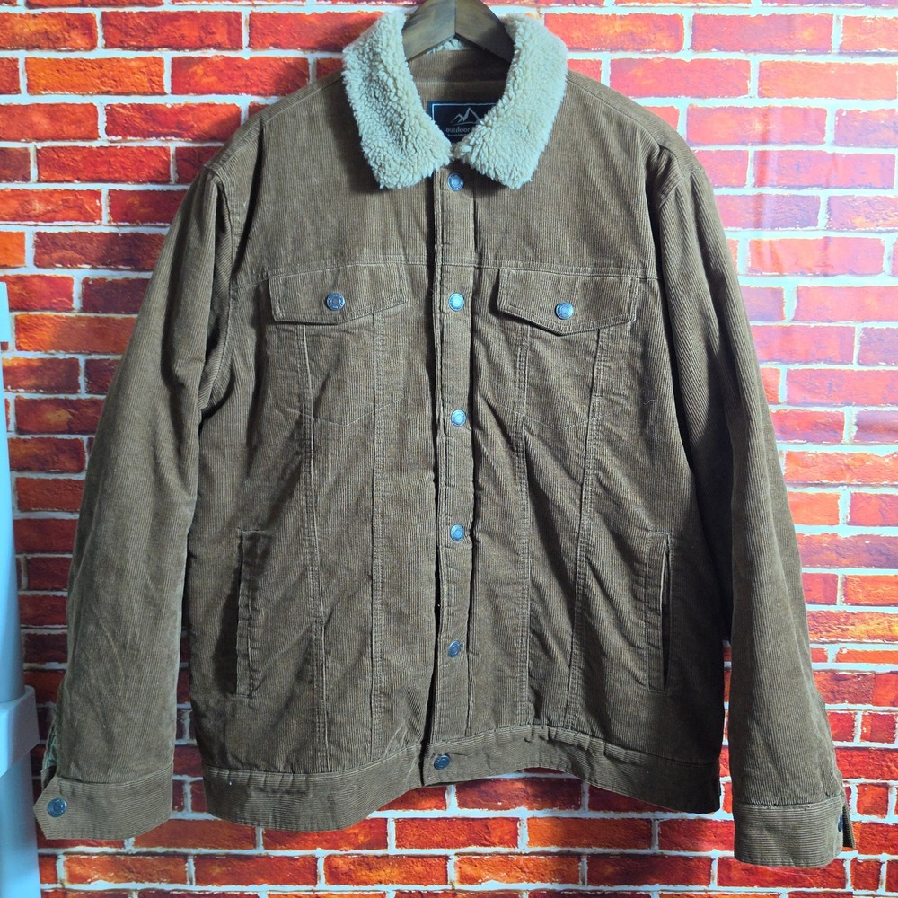 Outdoor Jacket Mens Large Brown Corduroy Sherpa Lined Trucker Jacket Button Up